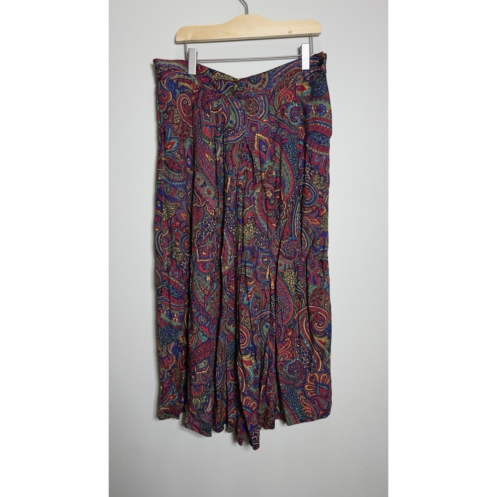 Willow Ridge Vintage 90s Paisley Print Wide Leg Gaucho Pants Womens 16 Rayon